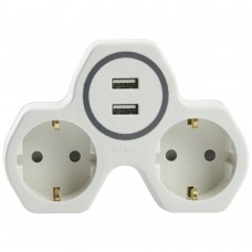 Разветвитель сетевой 2-местный с/з STEKKER ADP16-14-20, 250V, 16A и 2-мя USB выходами на 2,4А, огнеустойчивый пластик, белый/серый 32872 Разветвитель сетевой 2-местный с/з STEKKER ADP16-14-20, 250V, 16A и 2-мя USB выходами на 2,4А, огнеустойчивый пластик, белый/серый 32872