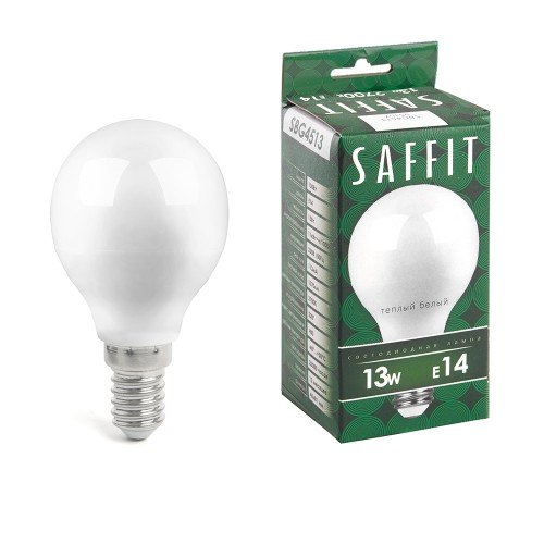 Лампа светодиодная SAFFIT SBG4513 Шарик E14 13W 230V 2700K