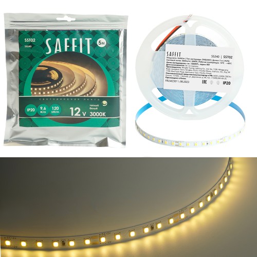 SST02 SAFFIT 120SMD(2835)/м 9.6Вт/м 12V 5000*8*1.22мм 3000К, IP20