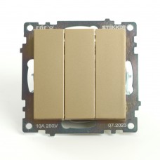 Выключатель 3-клавишный (механизм), STEKKER, GLS10-7108-08 , 250В, 10А, серия Катрин, золото 49219 Выключатель 3-клавишный (механизм), STEKKER, GLS10-7108-08 , 250В, 10А, серия Катрин, золото 49219