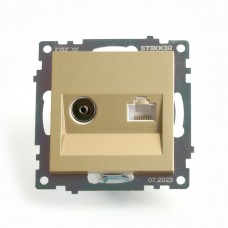 Розетка TV + компьютерная RJ-45 (механизм), STEKKER, GLS00-7106-08, серия Катрин, золото 49230 Розетка TV + компьютерная RJ-45 (механизм), STEKKER, GLS00-7106-08, серия Катрин, золото 49230