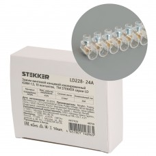 Зажим винтовой концевой изолированный КЗВИ-2,5 450В, 24А, 10 контактов, поликарбонат  LD228-24А. Упаковка (10 шт) STEKKER 49759