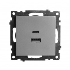 Розетка 2-местная USB + type C (механизм)), STEKKER GLS10-7116-03 , 250B, 3А, max 20W, серия Катрин, серебро 50054 Розетка 2-местная USB + type C (механизм)), STEKKER GLS10-7116-03 , 250B, 3А, max 20W, серия Катрин, серебро 50054