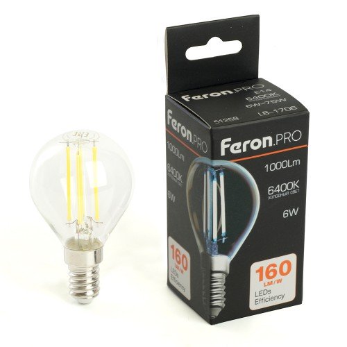 Лампа светодиодная Feron.PRO LB-1706 Шарик E14 1000LM 6W 175-265V 6400K