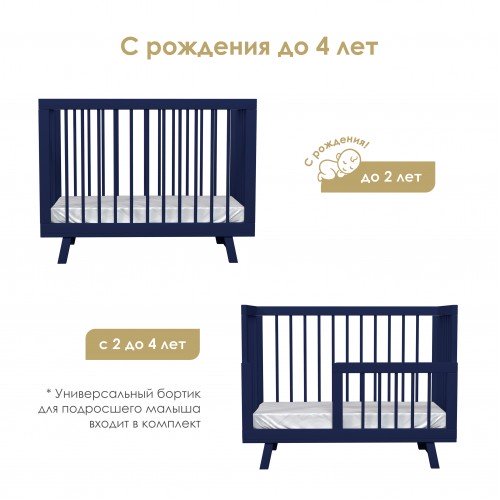 Кроватка для новорожденного Lillaland - модель Lilla Aria Night Blue+ Матрас DreamTex 120х60 см