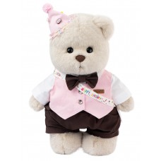 Lina Медведь мальчик С днем рождения (длинная шерсть) L (±38 см) молочный цвет Lina Медведь мальчик С днем рождения (длинная шерсть) L (±38 см) молочный цвет