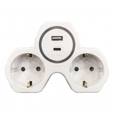 Разветвитель сетевой 2-местный с/з STEKKER ADP16-15-20, 250V, 16A и USB+Type C на 2.4А, белый/серый 50071 Разветвитель сетевой 2-местный с/з STEKKER ADP16-15-20, 250V, 16A и USB+Type C на 2.4А, белый/серый 50071