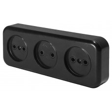 Розетка 3-местная б/з STEKKER, PST16-50-20 (RA 16-344-Ч), пластик АВС, 250В, 16А, IP20, черный