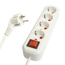 Удлинитель четырехместный с/з  с выключ. STEKKER HM07-41-02 3x1мм2, 2м, серия Home (У16А-003), белый 49358 Удлинитель четырехместный с/з  с выключ. STEKKER HM07-41-02 3x1мм2, 2м, серия Home (У16А-003), белый 49358