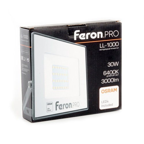 Светодиодный прожектор Feron.PRO LL-1000 IP65 30W 6400K черный