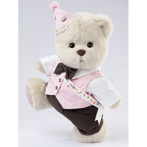 Lina Медведь мальчик С днем рождения (длинная шерсть) L (±38 см) молочный цвет Lina Медведь мальчик С днем рождения (длинная шерсть) L (±38 см) молочный цвет