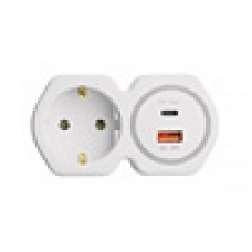 Разветвитель сетевой на 1 выход с/з STEKKER 250В, 16А, USB A+ Type C, 2,4А, PD, белый/серый, ADP16-16-20 50109