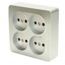 Розетка 4-местная б/з открытой установки, квадрат, STEKKER, 250В, 10А, IP20, серия София, серебро, MST10-14S-03 49333 Розетка 4-местная б/з открытой установки, квадрат, STEKKER, 250В, 10А, IP20, серия София, серебро, MST10-14S-03 49333