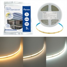 Светодиодная COB лента Feron LS530, 320SMD(2110)/м 10Вт/м 24V 5000*8*1.8мм 4000К IP20 51976 Светодиодная COB лента Feron LS530, 320SMD(2110)/м 10Вт/м 24V 5000*8*1.8мм 4000К IP20 51976