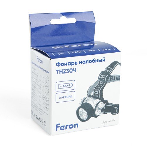 Фонарь налобный FERON TH2304 на батарейках 3*AAA, 3W 14LEDs IP44 пластик