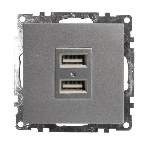 Розетка USB 2-местная (механизм), STEKKER GLS10-7115-03, 250B, 2,1А, серия Катрин, серебро