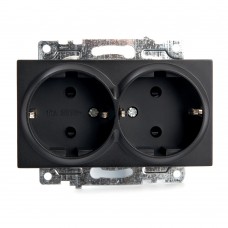 Розетка 2-местная с/з (механизм), STEKKER GLS16-7114-05, 250В, 16А с защитной шторкой, серия Катрин, черный 39612 Розетка 2-местная с/з (механизм), STEKKER GLS16-7114-05, 250В, 16А с защитной шторкой, серия Катрин, черный 39612