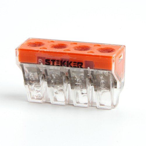 Клемма монтажная 4-проводная STEKKER  для 1-жильного проводника (с пастой), LD773-174-1, 50 шт