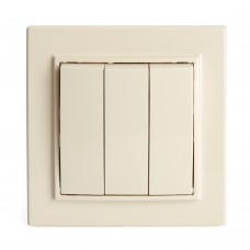 Выключатель 3-клавишный STEKKER  PSW10-9007-02, 250В, 10А, серия Эрна, слоновая кость 39923 Выключатель 3-клавишный STEKKER  PSW10-9007-02, 250В, 10А, серия Эрна, слоновая кость 39923
