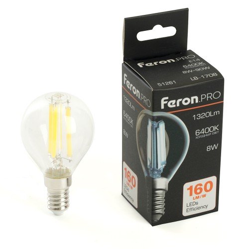 Лампа светодиодная Feron.PRO LB-1708 Шарик E14 1320LM 8W 175-265V 6400K