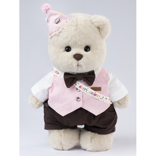 Lina Медведь мальчик С днем рождения (длинная шерсть) L (±38 см) молочный цвет Lina Медведь мальчик С днем рождения (длинная шерсть) L (±38 см) молочный цвет