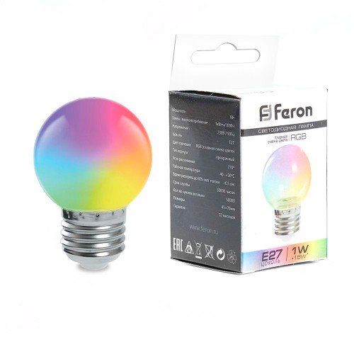 Лампа светодиодная Feron LB-371 Шар матовый E27 3W 230V RGB быстрая смена цвета