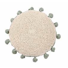 Подушка Lorena Canals бежевая с зелеными кисточками 48d Подушка Lorena Canals бежевая с зелеными кисточками 48d