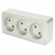 Розетка 3-местная б/з открытой установки, STEKKER, 250В, 10А, IP20, серия София, серебро, MST10-13-03 49329 Розетка 3-местная б/з открытой установки, STEKKER, 250В, 10А, IP20, серия София, серебро, MST10-13-03 49329