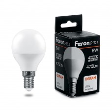 Лампа светодиодная FeronPRO LB-1406 Шарик E14 6W 175-265V 4000K 38066
