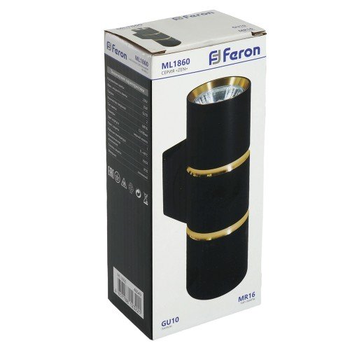 Светильник  настенный Feron ML1860 ZEN MR16 35W, 230V, 2*GU10, черный, золото IP20