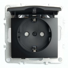 Розетка 1-местная с/з с крышкой (механизм), STEKKER, PST16-9112-03, 250В, 16А с защ. шторкой, серия Эрна, черный 49156 Розетка 1-местная с/з с крышкой (механизм), STEKKER, PST16-9112-03, 250В, 16А с защ. шторкой, серия Эрна, черный 49156