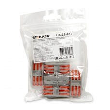 Клемма монтажная д/ подкл. фазн. проводников STEKKER, LD222-423, 3 контактные группы, 1ввод,1вывод на полюс (DIY упак 5 шт) 39487 Клемма монтажная д/ подкл. фазн. проводников STEKKER, LD222-423, 3 контактные группы, 1ввод,1вывод на полюс (DIY упак 5 шт) 39487