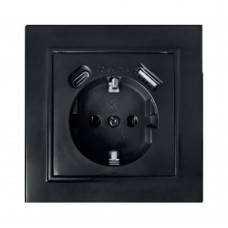 Розетка 1-местная с/з STEKKER, PST16-9016-03, 250В, 16А с USB+ type C, серия Эрна, черный 50078 Розетка 1-местная с/з STEKKER, PST16-9016-03, 250В, 16А с USB+ type C, серия Эрна, черный 50078