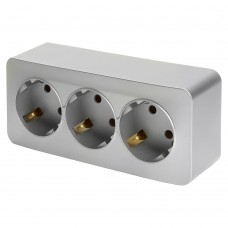 Розетка 3-местная с/з открытой установки, STEKKER, 250В, 16А, IP20, серия София, серебро, MST16-13-03 49330 Розетка 3-местная с/з открытой установки, STEKKER, 250В, 16А, IP20, серия София, серебро, MST16-13-03 49330